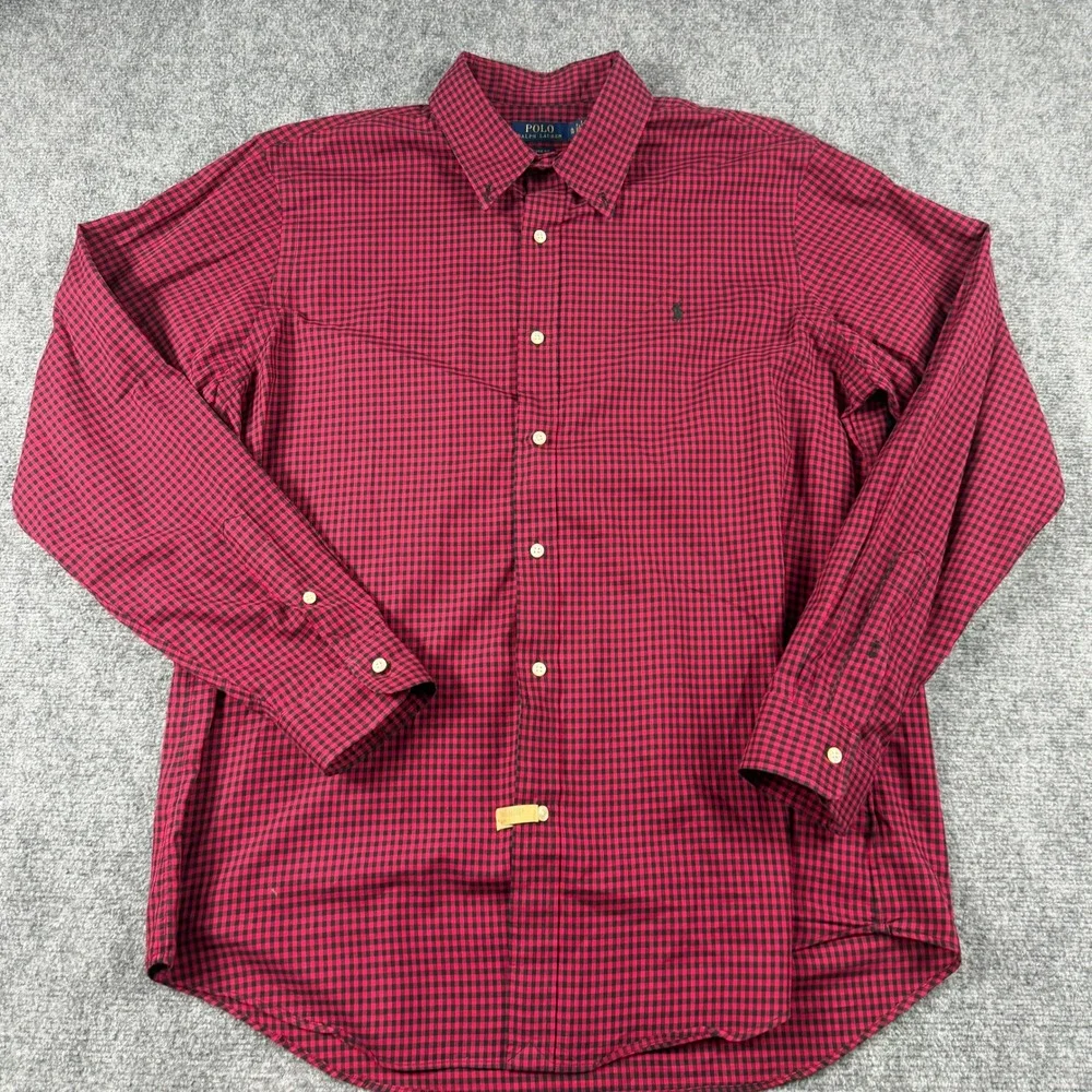 Polo Ralph Lauren Button Down Mens XL Red Black Gingham Classic Fit Long Sleeve